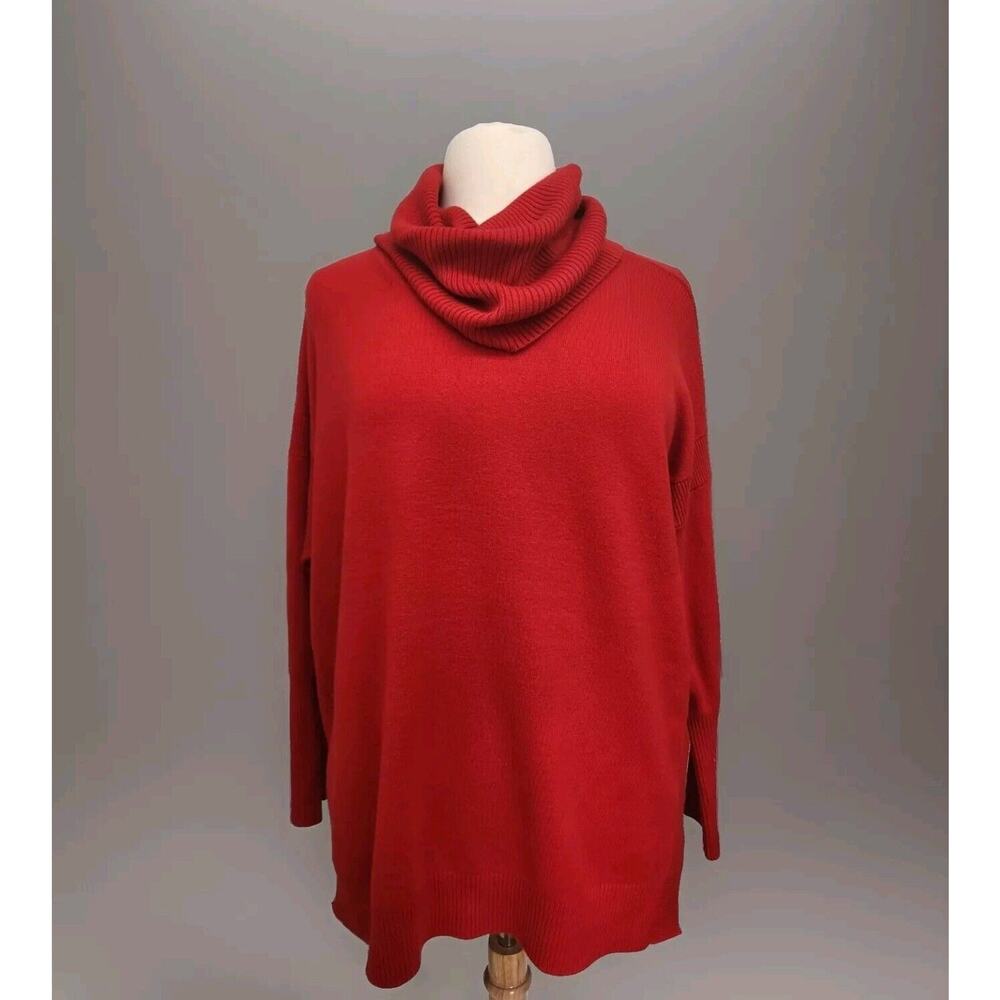 French Connection Cowl Neck Tunic Sweater Red Pullover Classic Career Size 1X